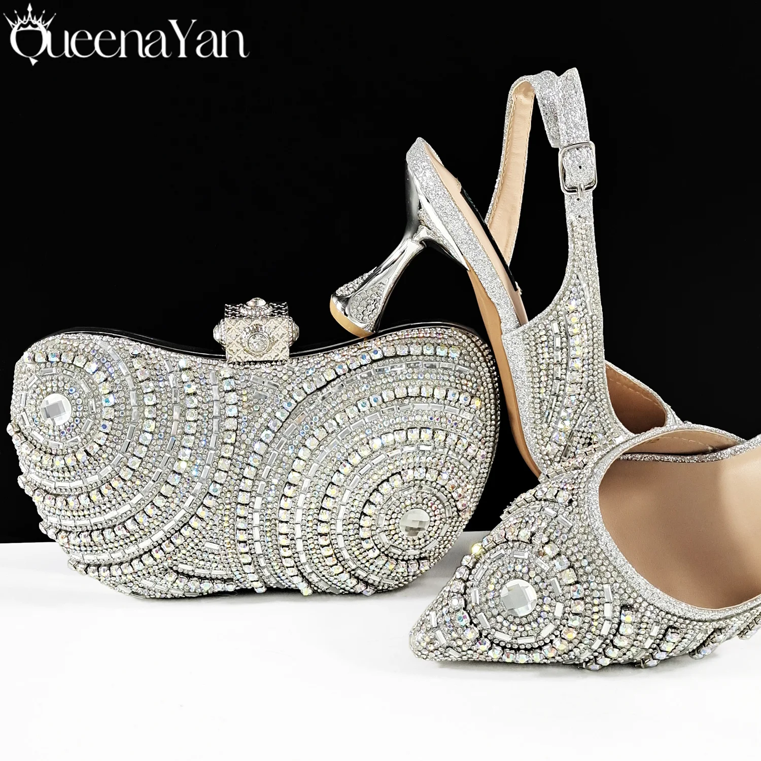 Queena Yan Nigerian Heel Party for Women Silver Color Shoes and