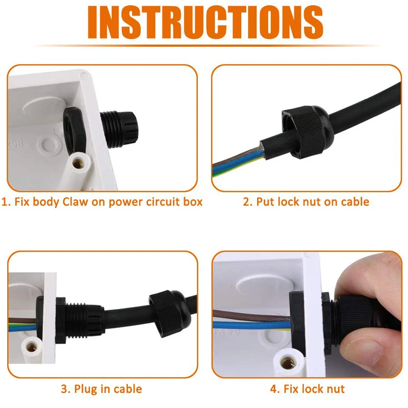 10PCS M16x1.5 Waterproof IP68 Nylon Cable Gland Joint 4-8mm Wire Hole Waterproof Nylon Joint Adjustable Locknut wit Washer Black