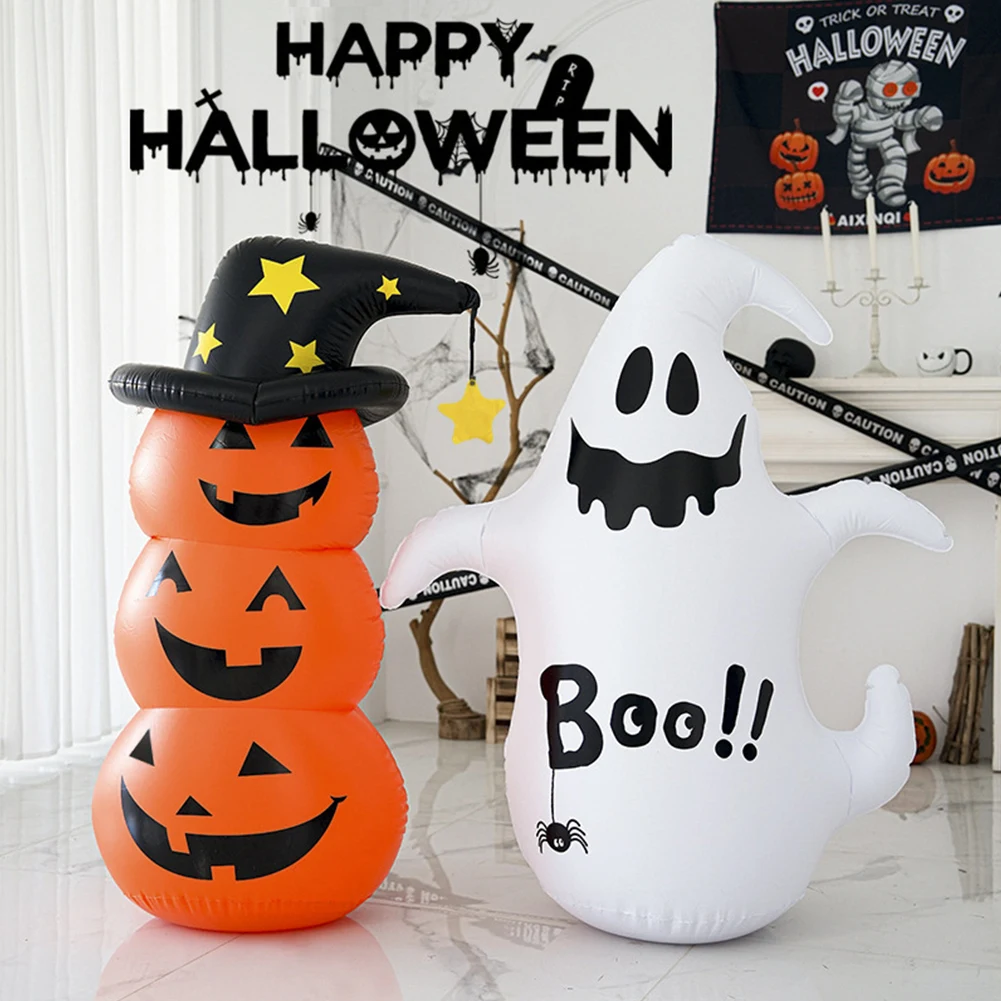 Halloween Inflatables White Ghost Scary Standing Inflatable Pumpkin Windproof Festival Theme Indoor Outdoor Garden Decorations