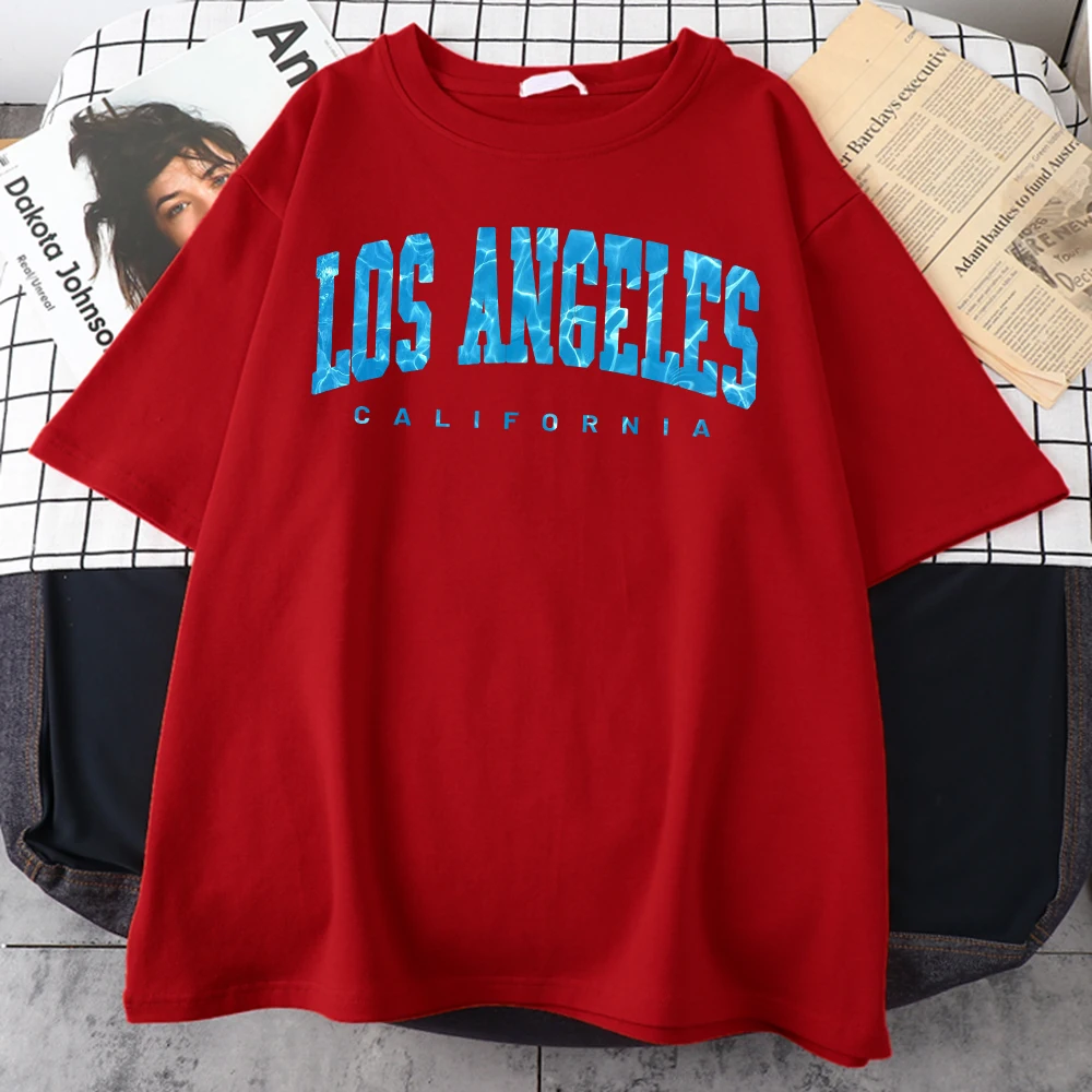 

Дизайнерская хлопковая Футболка Los Angeles California с рисунком морской поверхности, трендовая свободная футболка, модная повседневная футболка, уличный топ, футболки