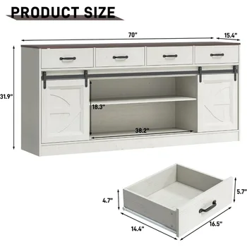 70” Large Sideboard Buffet Cabinet with Storage, Farmhouse Kitchen Buffet Storage Cabinet with 4 Drawers, Coffee Bar Cabinet wit 2