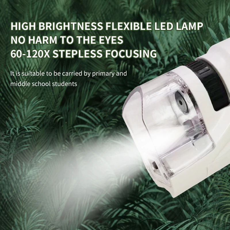 Compact LED Pocket Microscope Kit for Kids' Science Experiments (60-120x Magnification)