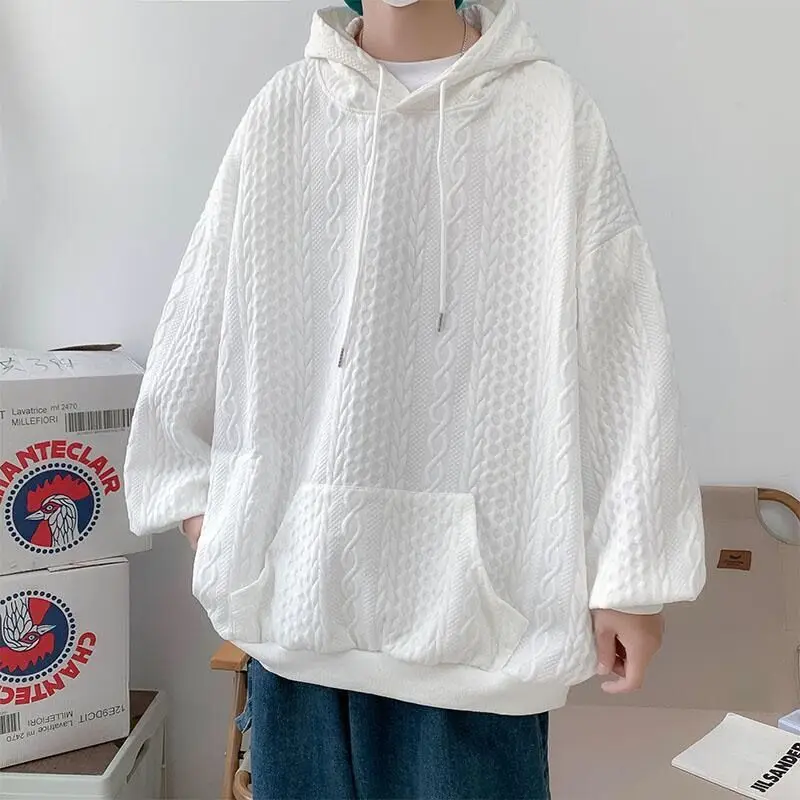 

Twist Pattern Print Design Men Sweatshirts Hooded White Graceful Elegant Trendy Tops Male Loose Oversize Ins Y2K Chic Sweatshirt