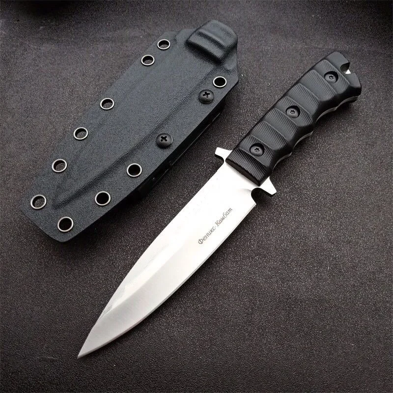 

Russian Black Phoenix Tactical Knifer DC53 Sanded and Black Titanium Blade Nylon Fiberglass Handle Survival Knife with Sheath