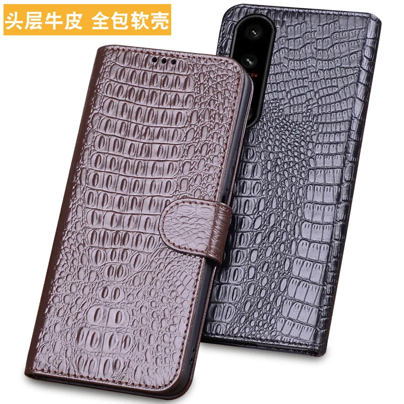

Hot Sales Luxury Genuine Leather Magnet Clasp Phone Cover Cases For Sony Xperia 1 V Kickstand Holster Protective Full Funda Case