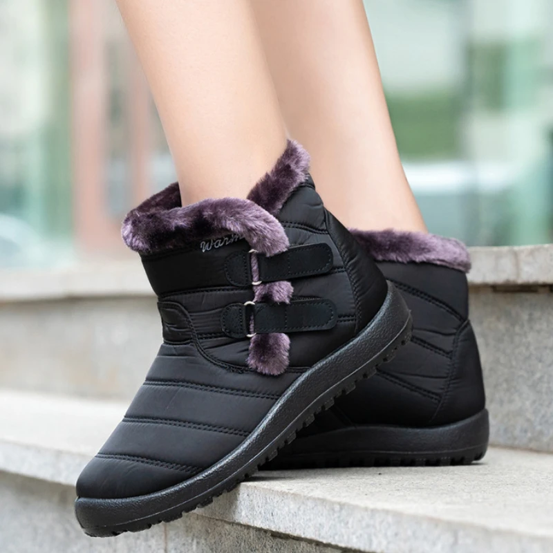 

Зимние женские водонепроницаемые ботинки для снежной погоды, женские плюшевые ботильоны, Дамская теплая Нескользящая хлопковая обувь, женские ботинки, красные размеры 36-43