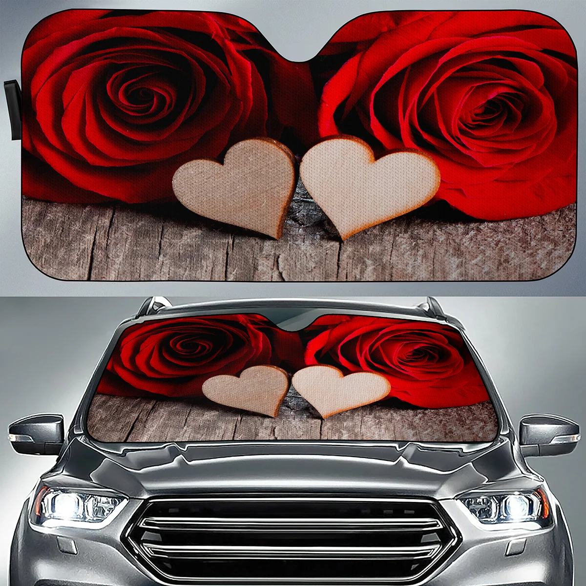 

Romantic Red Rose Pattern Car Windshield Sunshade for UV Rays Sun Heat Protection Foldable Sun Shield Universal Accessories
