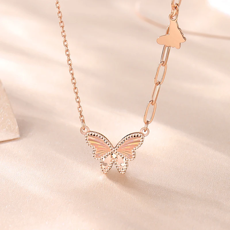 925 Sterling Silver Glitter Sweet Butterfly Necklace For Women Niche Trendy Colorful Cut Honeycomb Light Luxury Pendant Jewelry