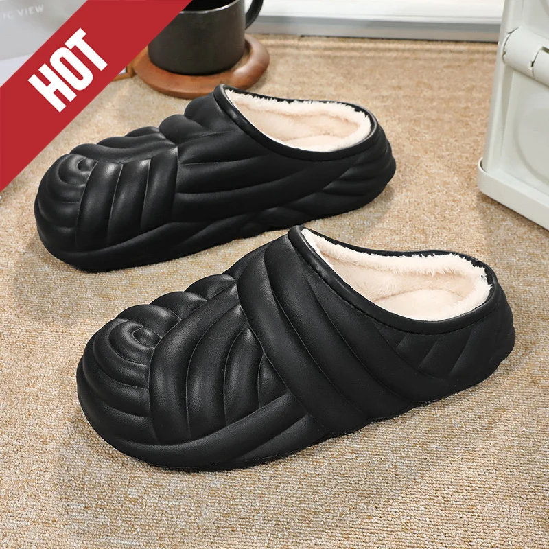 Mens Winter Slippers Waterproof Indoor House Shoes Big Size Warm Fur Plush Home Bedroom Slippers Slip on Concise Garden Shoes