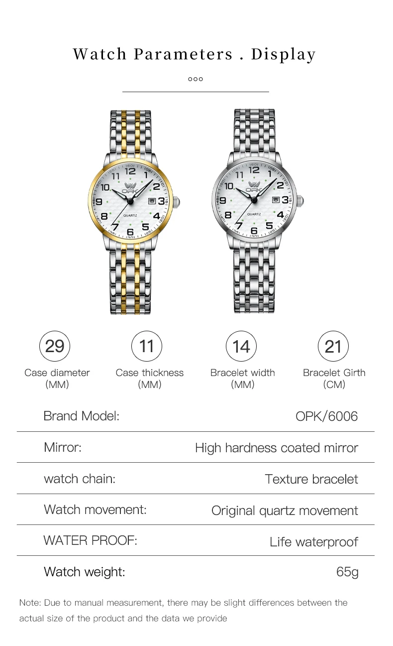 OPK Original Women Watches Top Luxury Waterproof Stainless Steel Dual Color Watch Elegant Dress Ladies Wristwatches Reloj Mujer 5