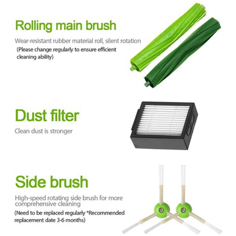 for IRobot Roomba J7 J7+ I7 I7+ I3 I3+ I4 I4+ I6 I6+ I8 I8+ E5 E6 E7 Main Vacuum Cleaner Side Brush HEPA Filter 3