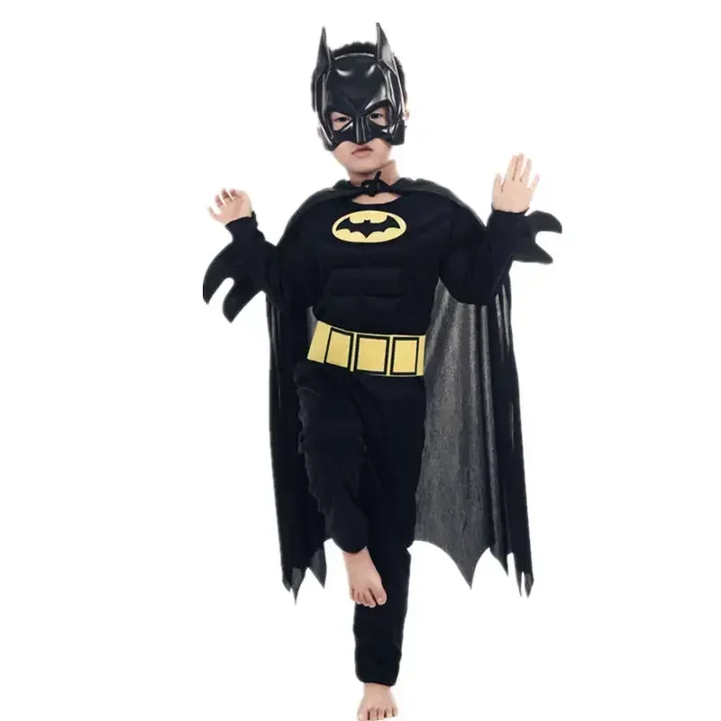 Boys Superhero Muscle Costume with Mask Cloak - Kids Cosplay for Halloween Party
