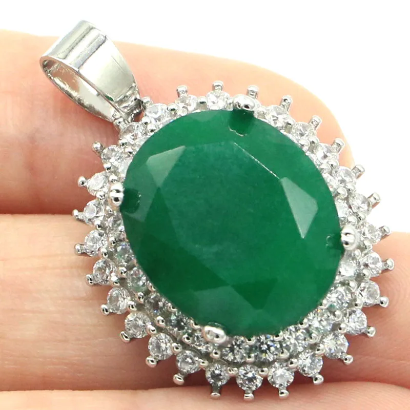 

7g 925 SOLID STERLING SILVER PENDANT Eye Catching Oval Gemstone Blue Aquamarine Real Green Emerald Red Ruby CZ Ladies Party