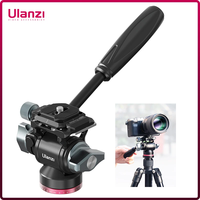 Ulanzi U-190 Fluid Hydraulic Ball Head Panoramic Video DSLR Camera Tripod Head with Handle Arca for Monopod Tripod Pan Head