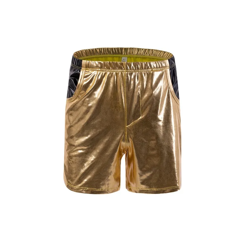 Bar Club Party Performance Outfit Super Cool Gold Sexy Slim Men's Shorts Set Gold Shiny Men's Hooded Vest Set Mens Clothes Suit