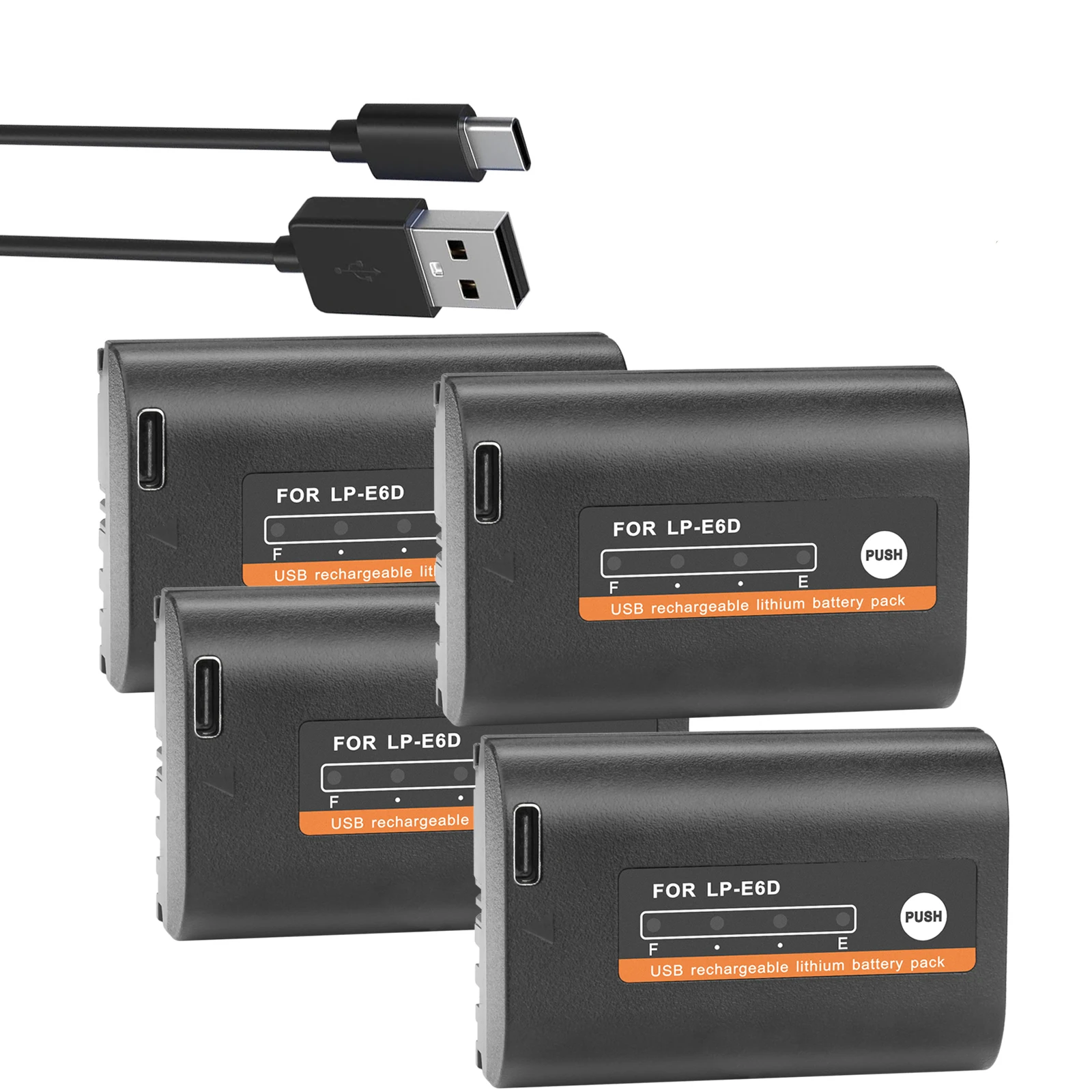 DuraPro Kit 2 Batterie LP-E6 + Caricatore USB Doppio Con Porta Type-C | 2650mAh Per Canon EOS 5D, 6D, 7D, 60D, 70D, 80D