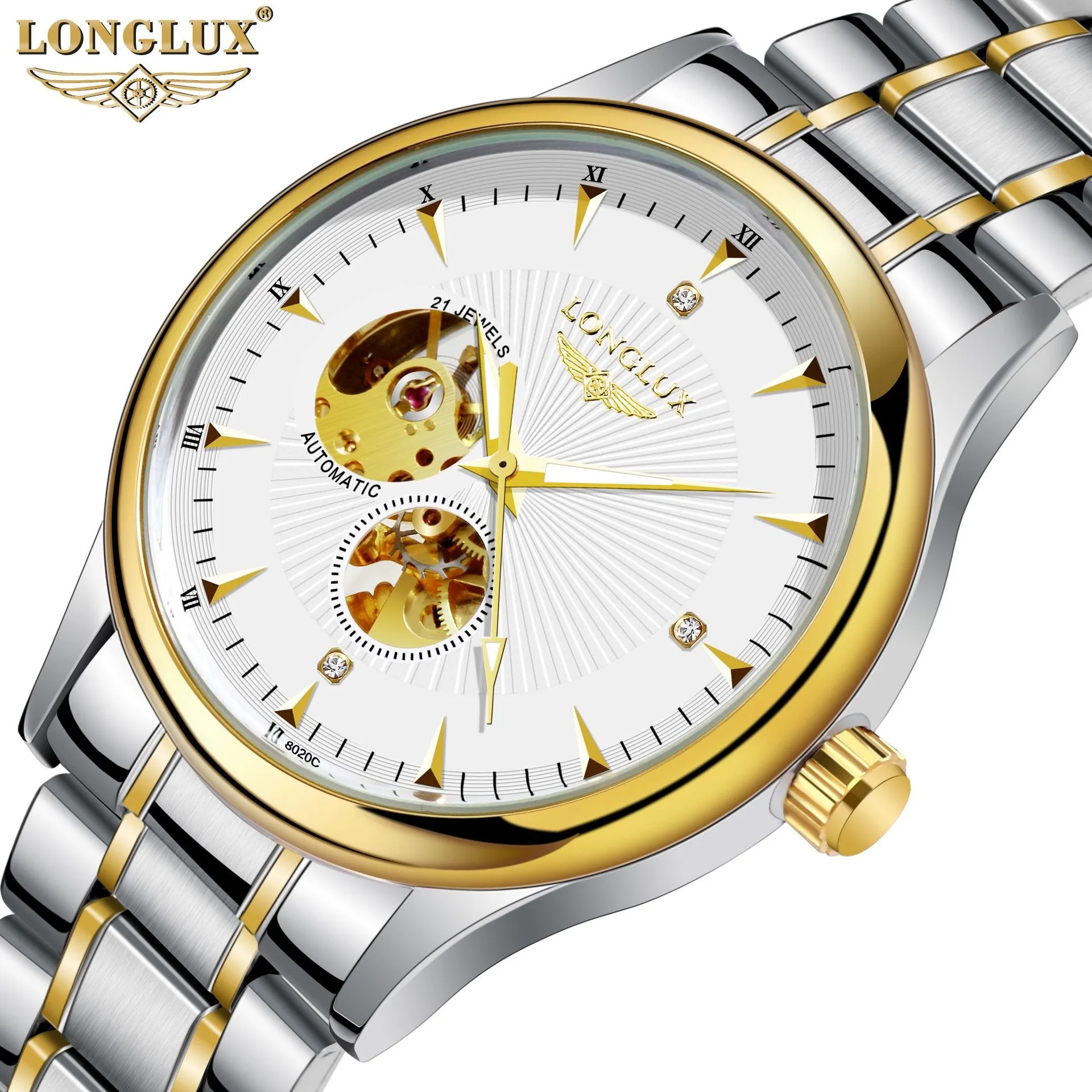 Mechanical Watch Automatic Watch Mens Luxury Stainless Steel Date Waterproof Skeleton Watch
