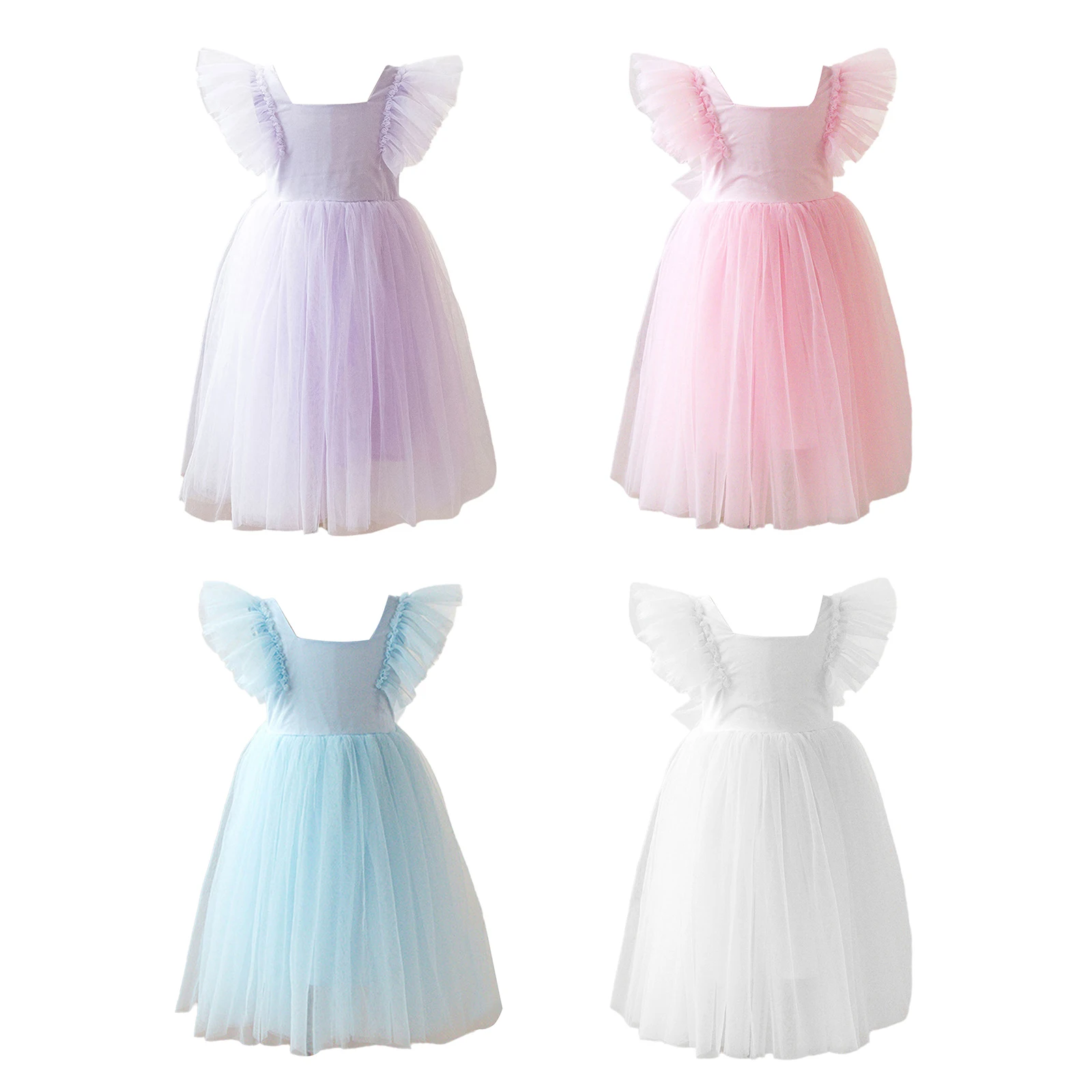 

ZDHoor Toddles Girls Summer Skirt Mesh Dress Little Girls Flying Sleeve Open Back Bow Tutu Dress Casual Party Dress