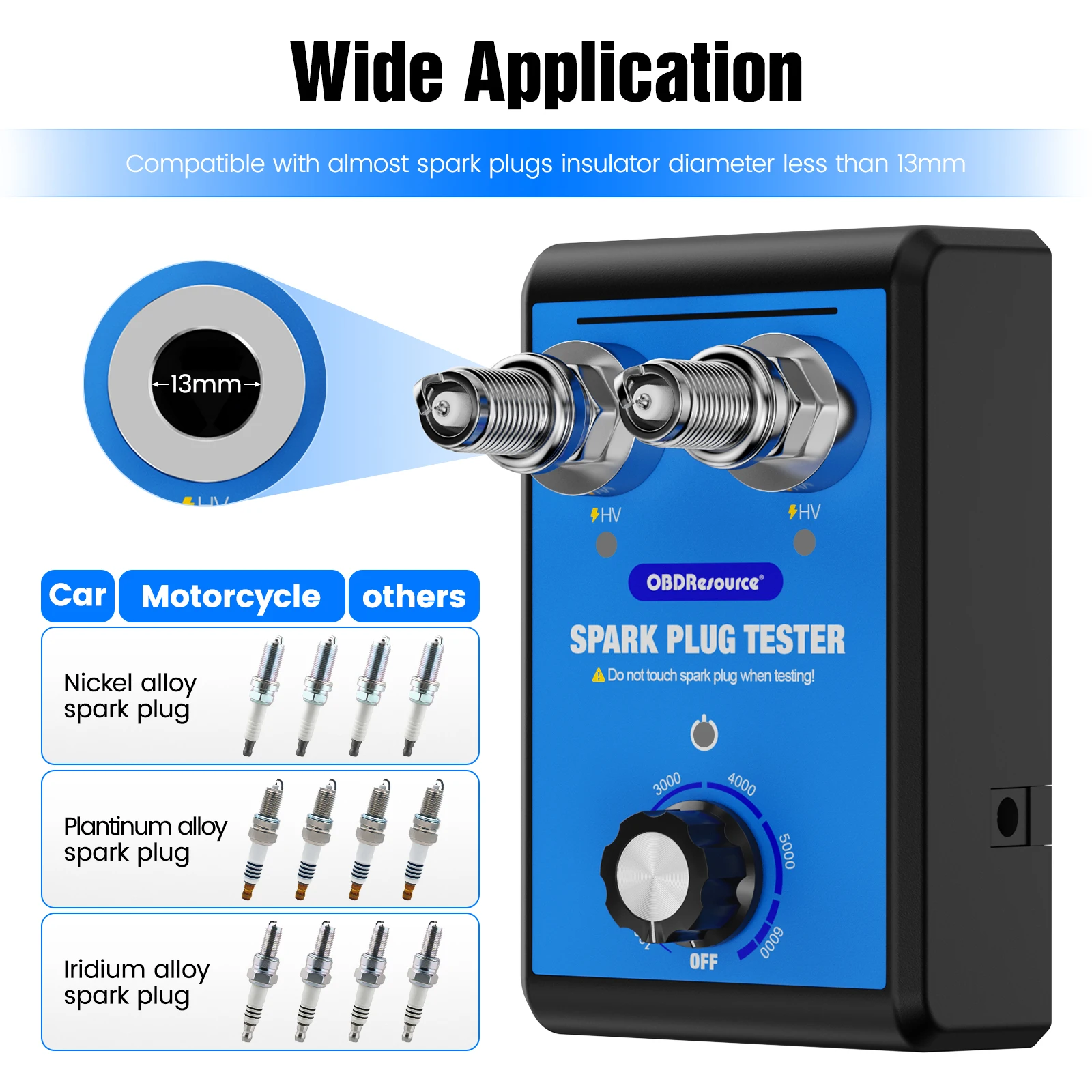 Bougie Tester Auto Motor Ontsteking spoel Dual Hole Tester 0 tot 6000RPM instelbare frequentie voor 12V auto, motorfiets Bougie Test Tool