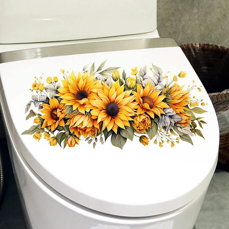 Toilet Stickers Flower Stickers Bathroom Self-adhesive Painting Waterproof Toilet Cover Bathroom Walls