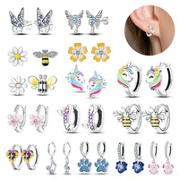 Hot Sale Bee Earrings For Girl Lovely Yellow Black Dancing Bee Happy S925 Hoop Earrings Birthday Gift Silver Jewelry 1