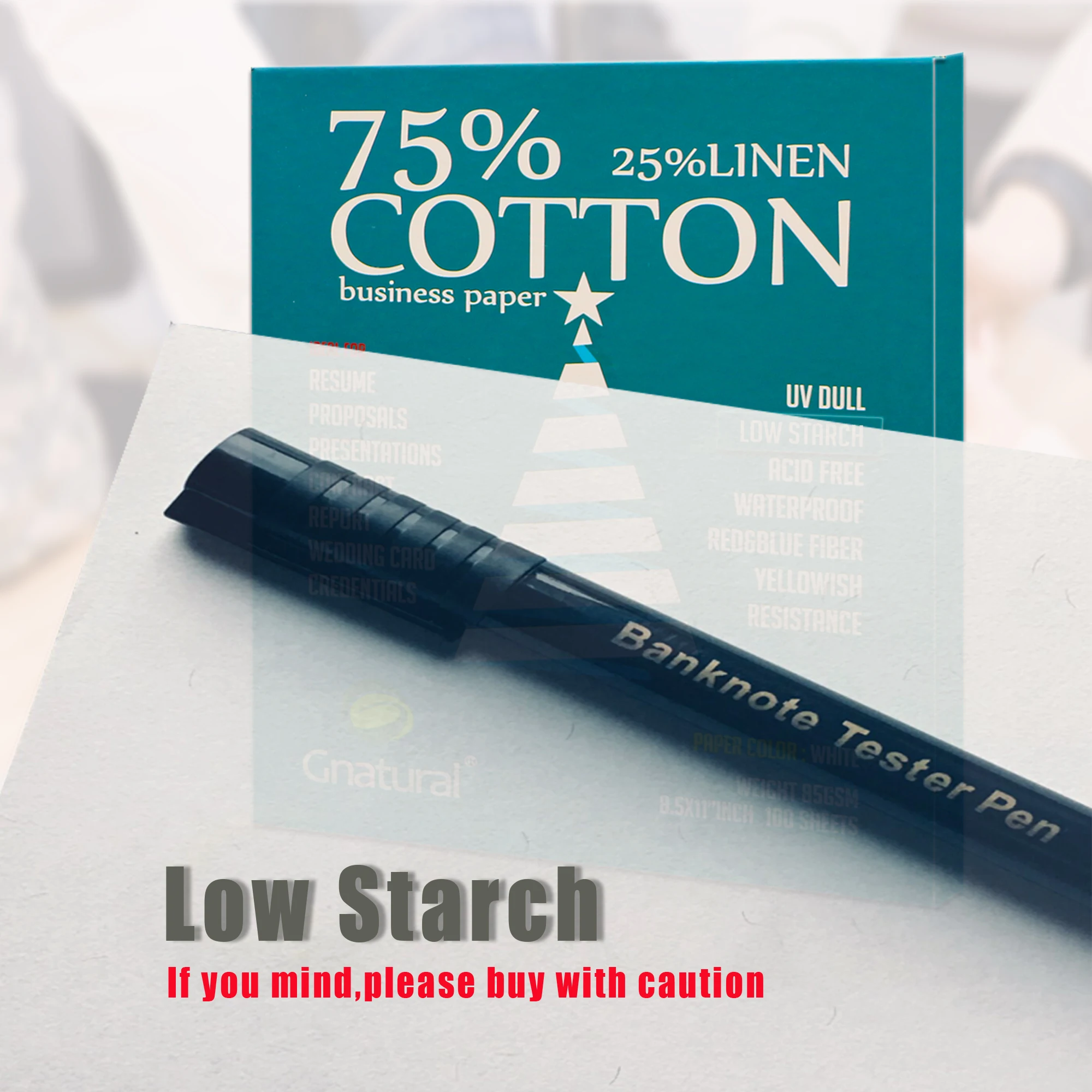 75% 코튼 25% 리넨 종이, 레드 및 블루 섬유 방수 500 시트, 85gsm, 레트 사이즈, 화이트, 로우 스타치, MCYT006