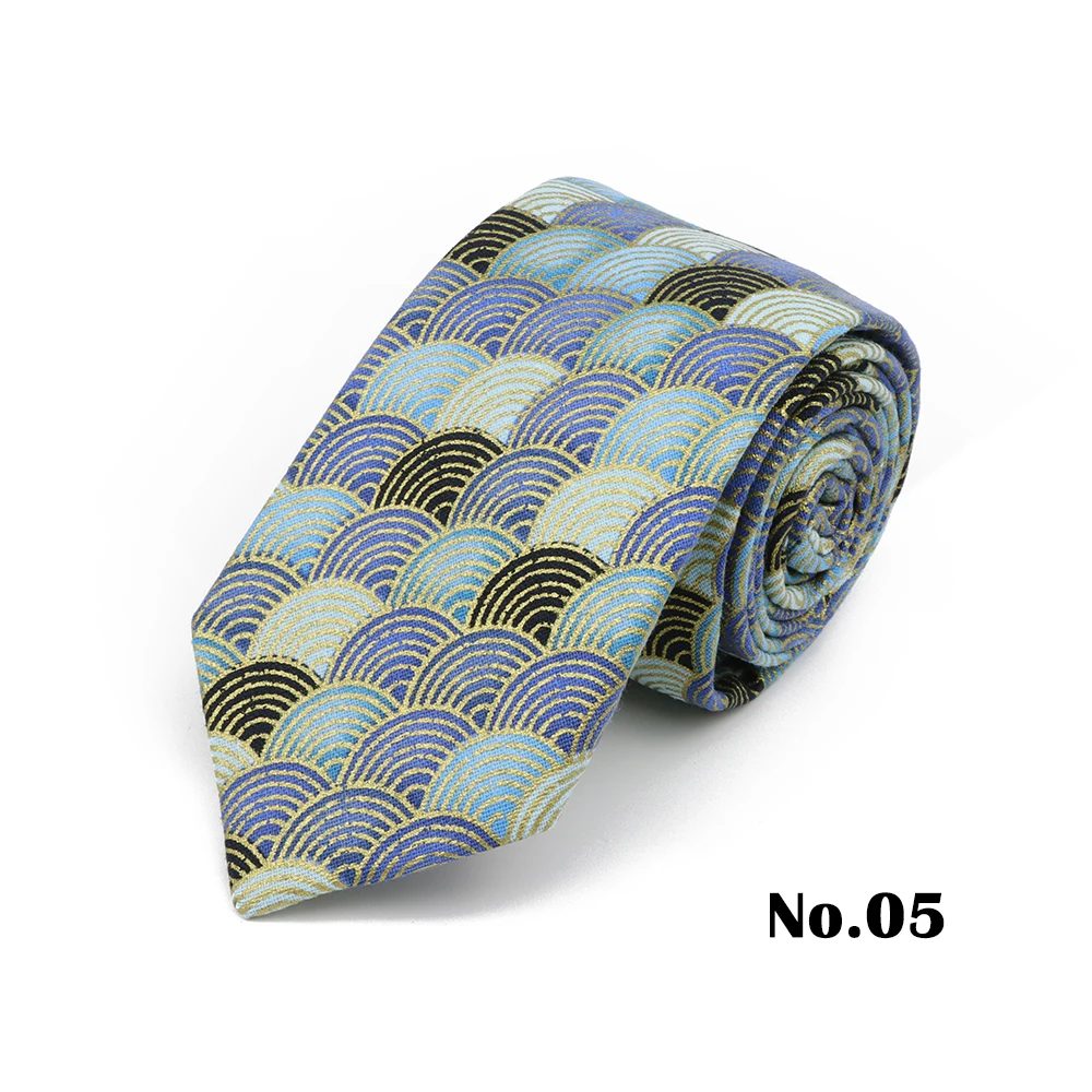 7 cm künstlerische klassische fächerförmige gestreifte Baumwollkrawatte für Männer und Frauen, elegante Wellenkrawatte, Hochzeitsfeier-Accessoires, Geschenk – Detail 5