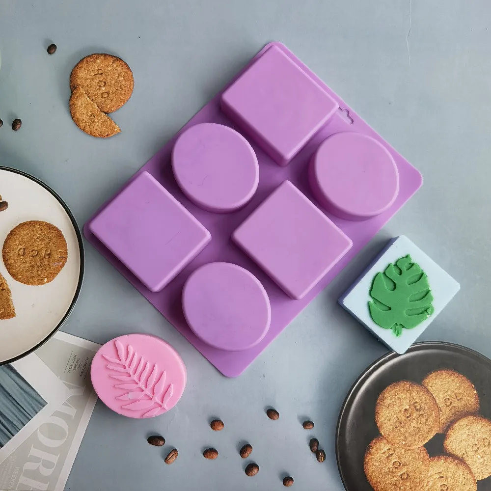 6 Cavity Oval Square Soap Mold Silicone Handmade Craft Soap Making Various Plant Leaves Bathing Tools