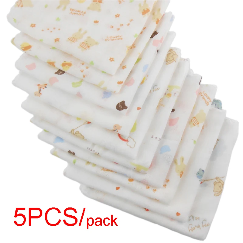 31*31cm Cotton Gauze Cartoon Newborn Infant Baby Face Hand Bathing Towel Bibs Feeding Handkerchief Square Towels 5pcs Pack cotton towel