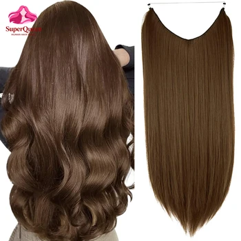 #4 Halo Extensions Human Hair Medium Brown Straight Wire Extension With Clips 16-26 Inch Human Hair Clip In Hair Extensions