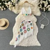 2025Women's Summer Bohemian Style Holiday knitted Set Tassel Halter Top WithSkirt Set Knitted Skirt Suit Two Piece Set for Women