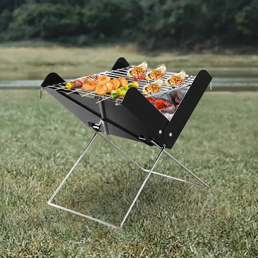 

X-Shaped Foldable Charcoal Oven Portable Charcoal Kebab Stove Metal Detachable for Outdoor Camping Picnic Travel