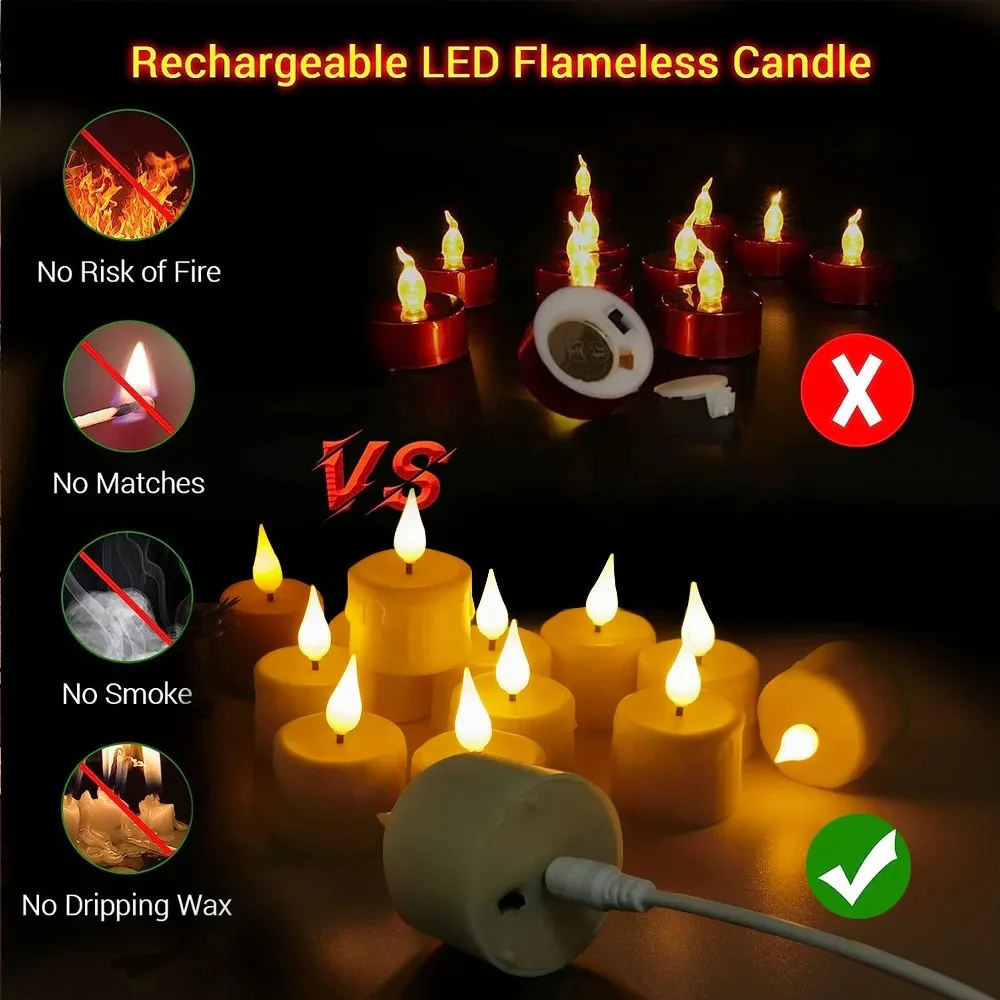 USB Rechargeable Flickering LED Tealight Candles with Timer and Remote - Perfect for Weddings, Birthdays, and Home Decor
