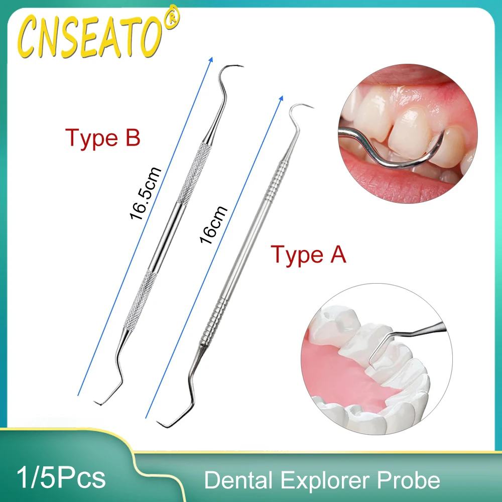 

1/5Pcs Stainless Steel Double Ends Dental Teeth Clean Hygiene Explorer Probe Hook Pick DentistryTartar Scraper Remover Care Tool
