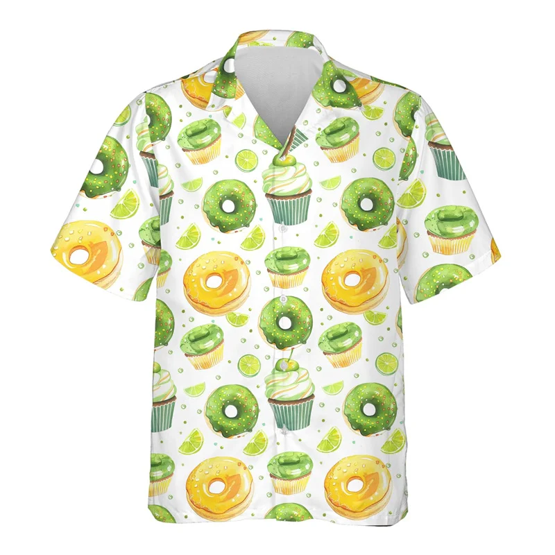 thumbnail image 1 of Camisa hawaiana con estampado 3D de donas y delicioso postre para hombre, camisas hawaianas con solapa y manga corta informales, 1 of 4