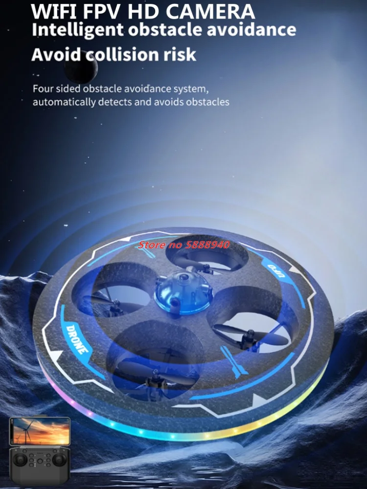 플라잉 폼 WIFI FPV 원격 조종 쿼드콥터 2.4G 스마트 장애물 회피 자세 유지 360 ° 컬러풀한 LED RC 드론 선물
