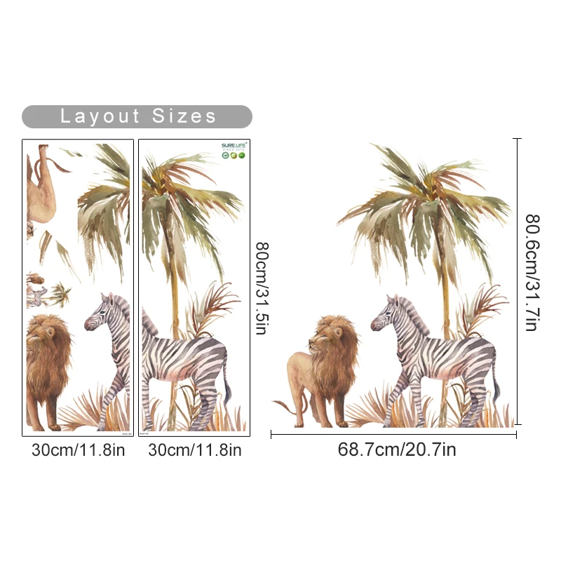 Adesivi Murali Animali della Giungla Arcobaleno per Camere dei Bambini, Decorazione Stanza Neonato, Carta da Parati Safari con Elefante, Giraffa, Zebra  15