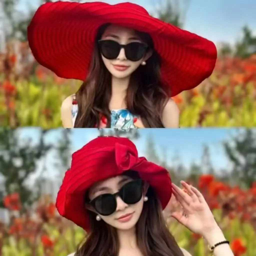 Summer Fashion Foldable Sun Hat Face Protection Fisherman Hat Bow Large Brim Outdoor