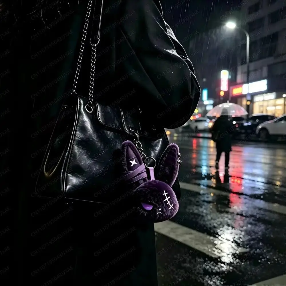 플러시 다크 버니 플러시 인형 고딕 스타일 귀여운 디자인 토끼 가방 참 스킨 프렌들리 자수 버니 플러시 키체인