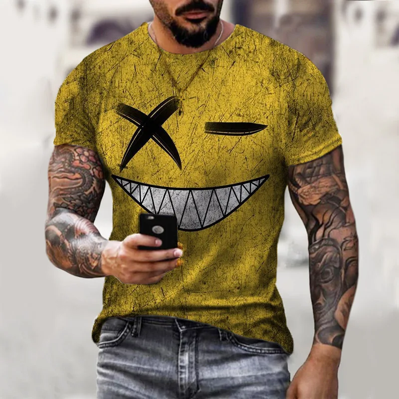 

Mens T-Shirts For Men Clothing Oversized Tees Unisex Smiling Face Graphic 3D Printed Summer Casual Short Sleeve To