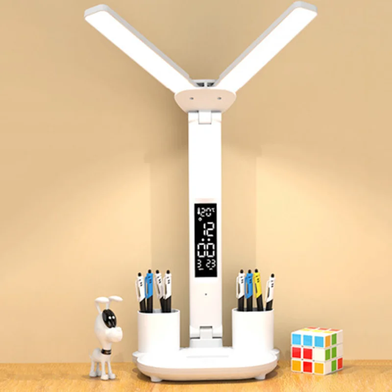

LED Desk Lamps Rechargeable with Clock Temperature Calendar Display Touch Dimmable Table Lamp Foldable for Bedroom Reading Lamp