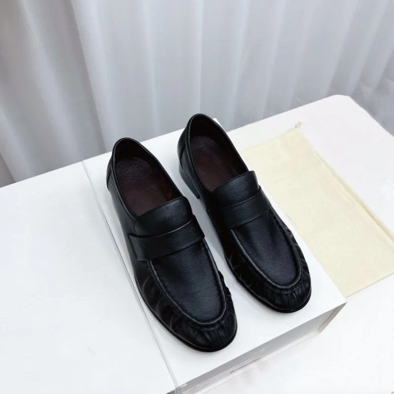 New genuine leather loafers, eel skin flat bottomed small leather shoes, fashionable low heels, versatile shoes for women