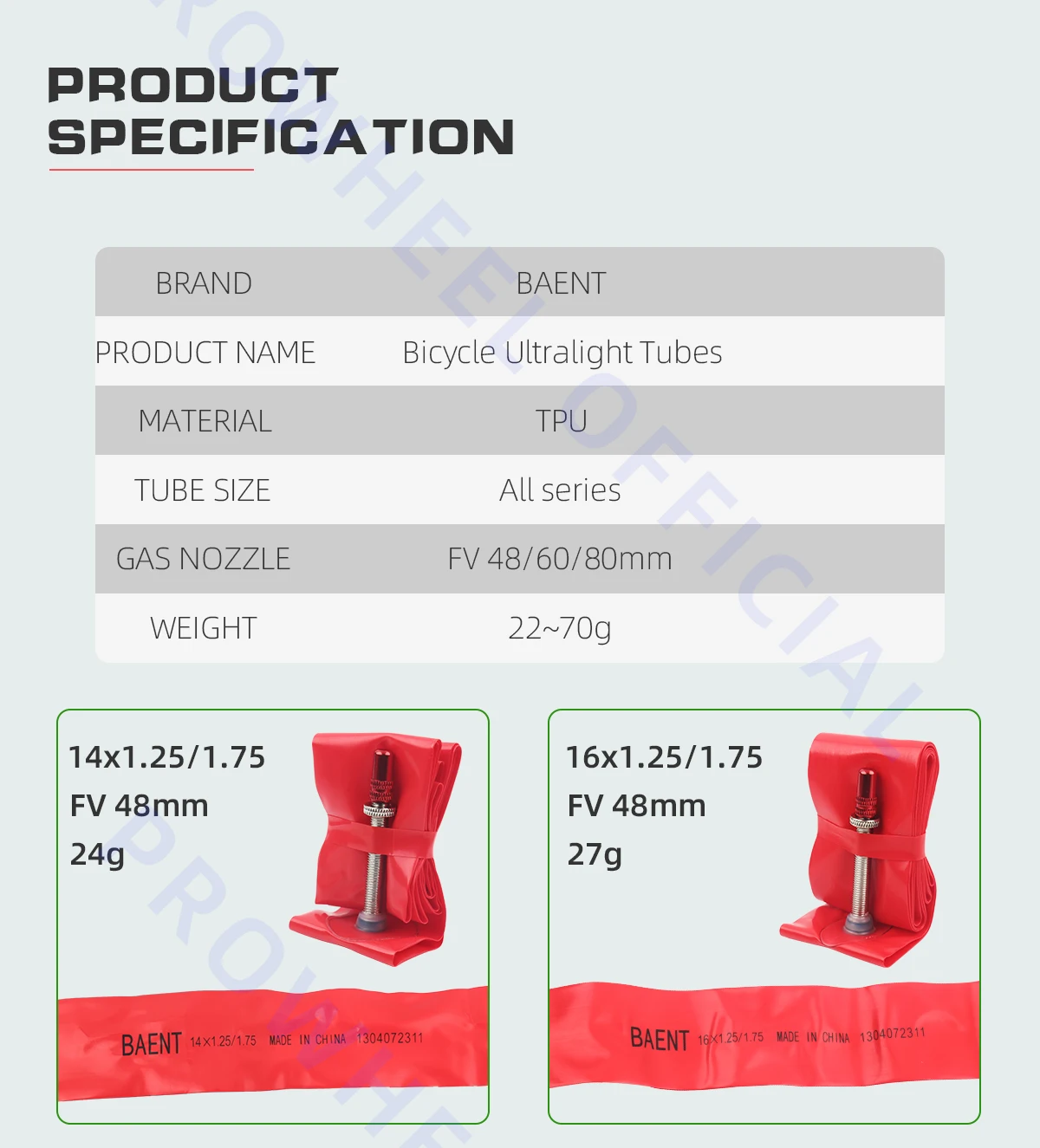 Baent ultraleichter Fahrrads ch lauch 14/16/20/26/27/29/700 Straße MTB Fahrrad TPU Material Reifen 48mm Länge Französisch Ventil super leicht – Detail 6