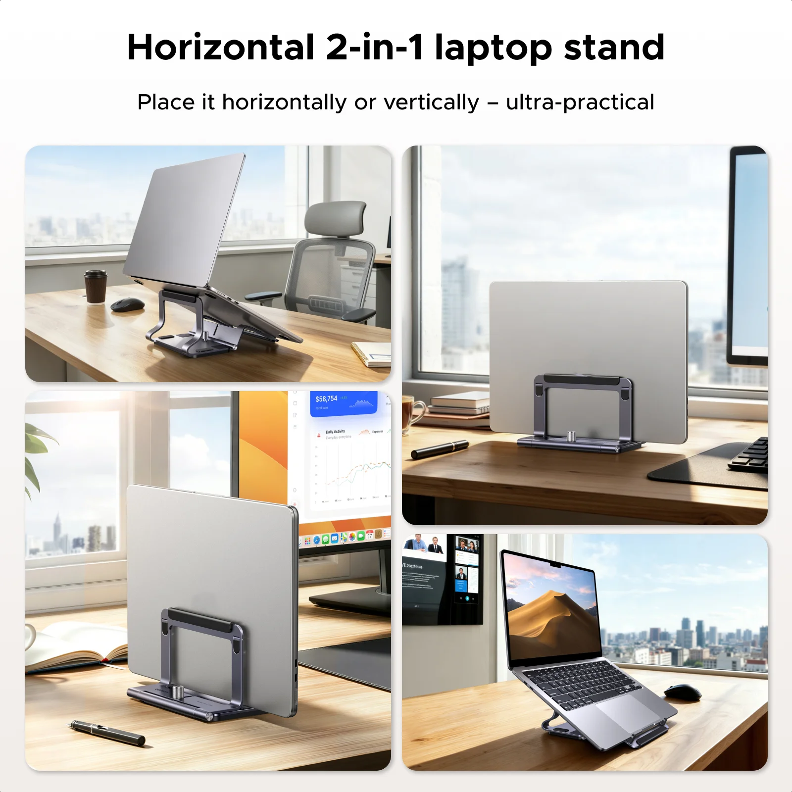 UGREEN 수평 및 수직 2-in-1 노트북 스탠드 MacBook Air용 알루미늄 노트북 스탠드 MacBook Pro 태블릿 iPad 폰 스탠드용