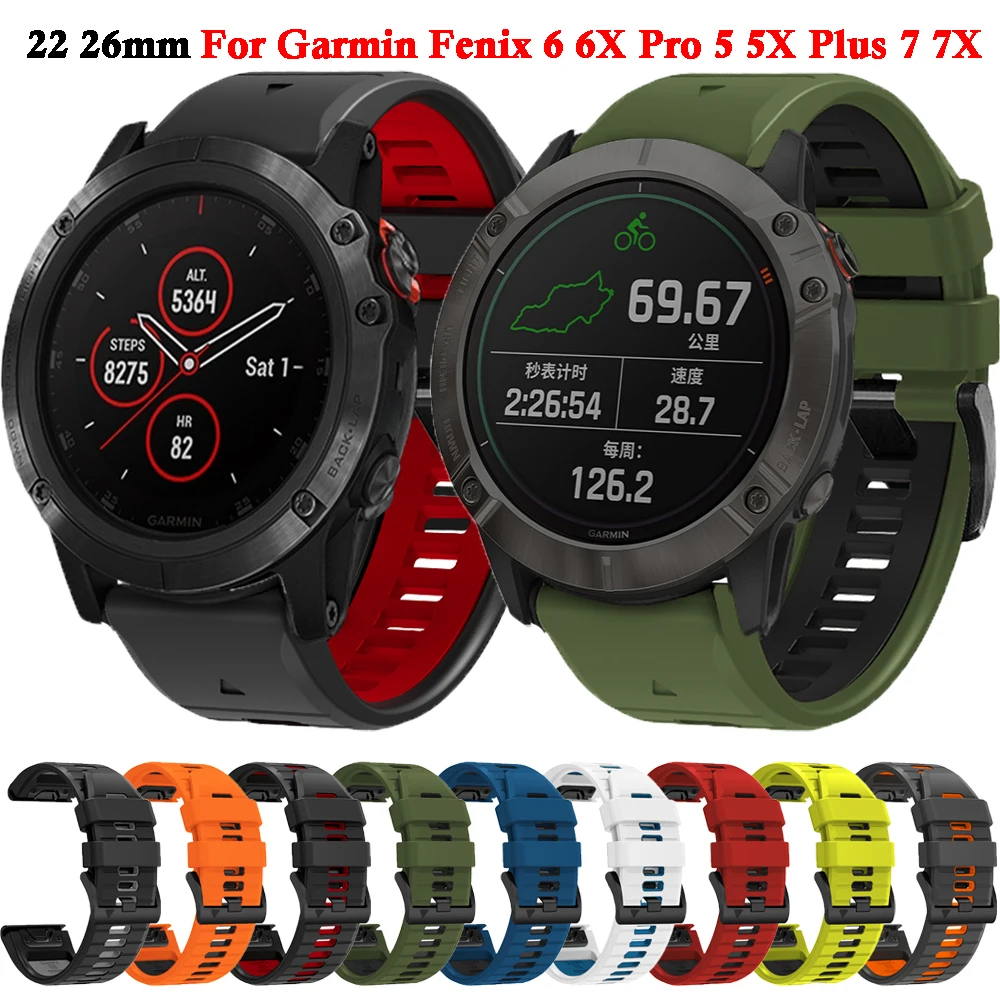 

22 26mm Watchband For Garmin Fenix 6 6X Pro 5 5X Plus 7X 7 Epix Gen 2 3HR Silicone Quick Release Watch Easyfit Wrist Band Strap