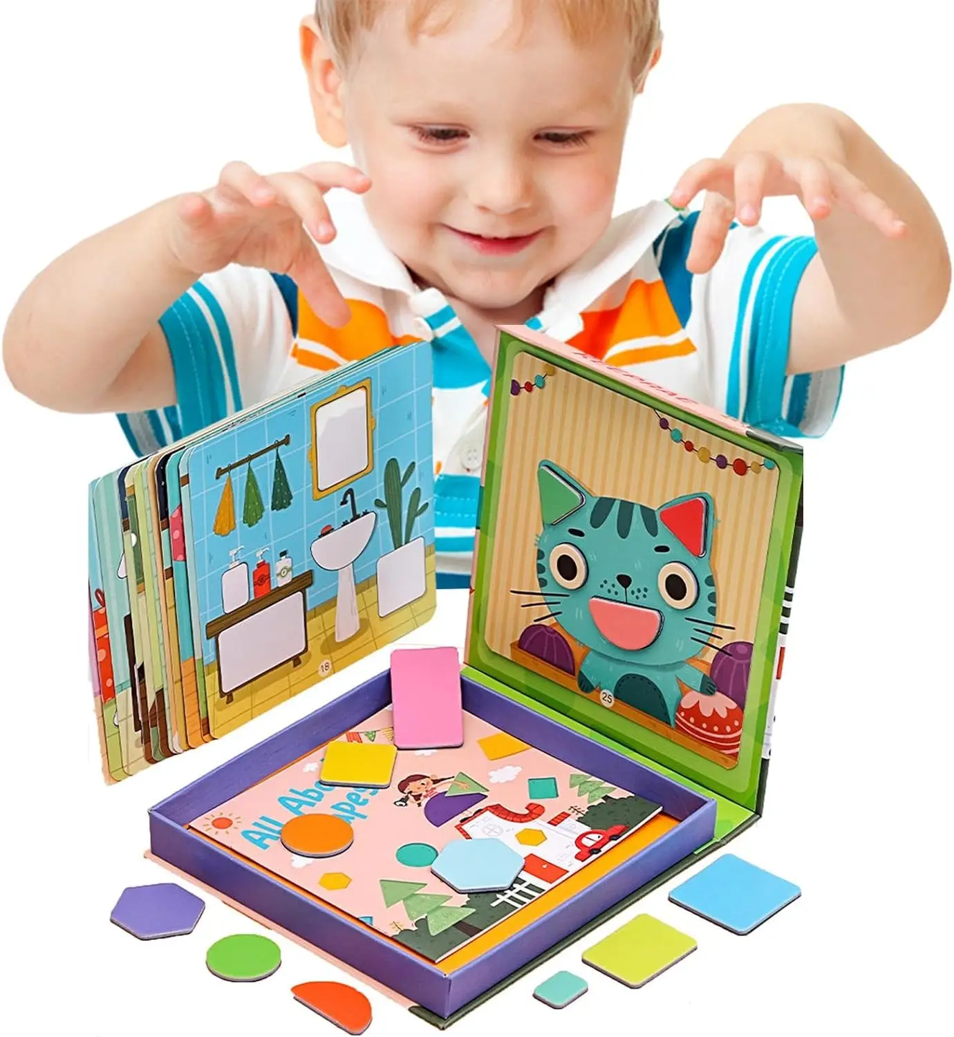 Wooden Puzzle Toys Wooden Montessori Puzzle Toys Mosaic Color Shapes Sensory Game Early Educational Toy Jigsaw Pattern Blocks for Toddler's Gifts