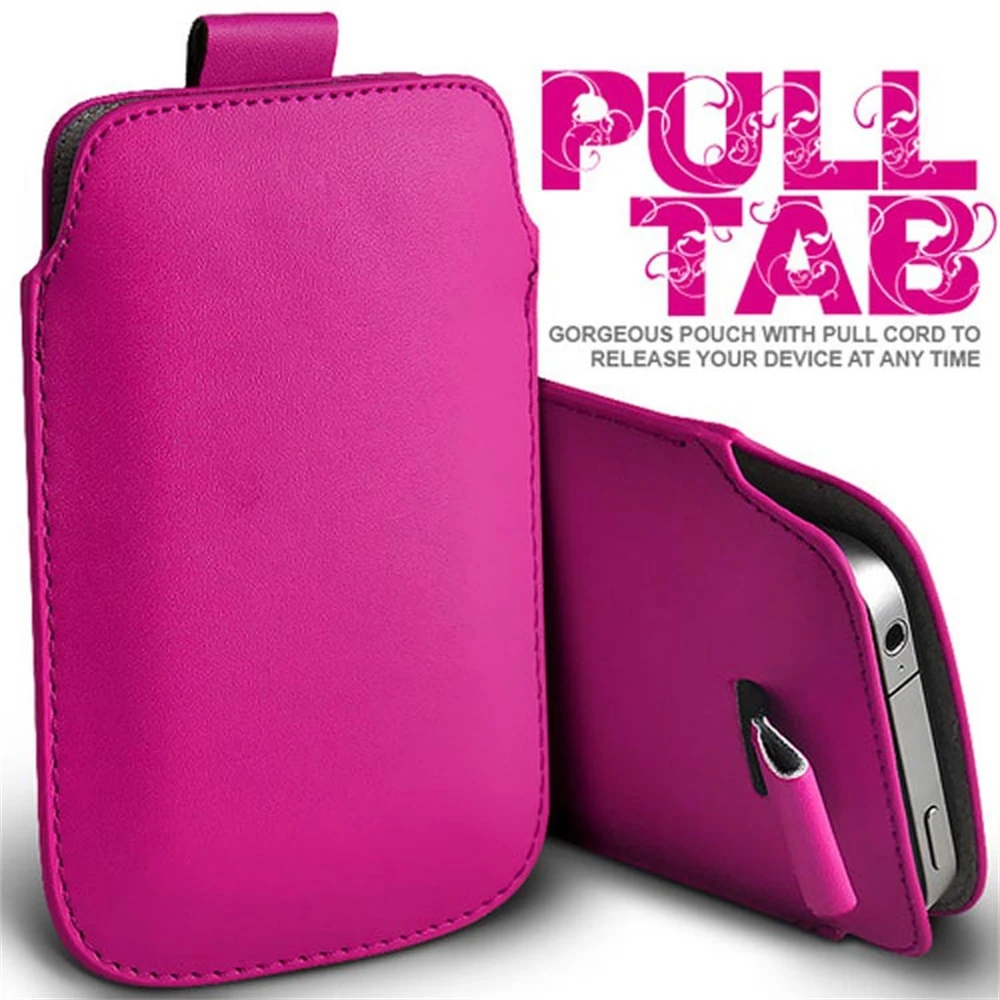 Premium Universal Leather Case Pouch with Pull & Push Tab