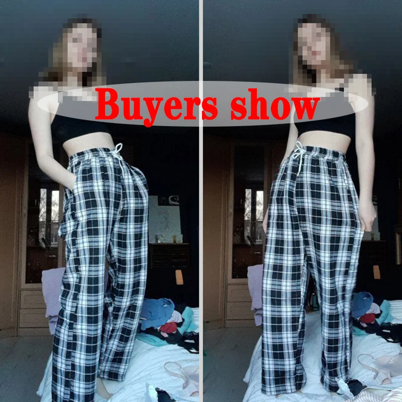 Lucyever Harajuku Black and White Plaid Pants Women Summer Casual Wide Leg Trousers Teens Hip Hop Unisex Loose Straight Pants - Image 6