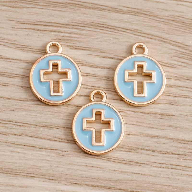 Tusember 10 Stück goldfarbene Emaille-Kreuzanhänger, christliche Kreuze, Anhänger für Armbänder, Halsketten, Ohrringe, handgefertigte DIY-Accessoires – Detail 21