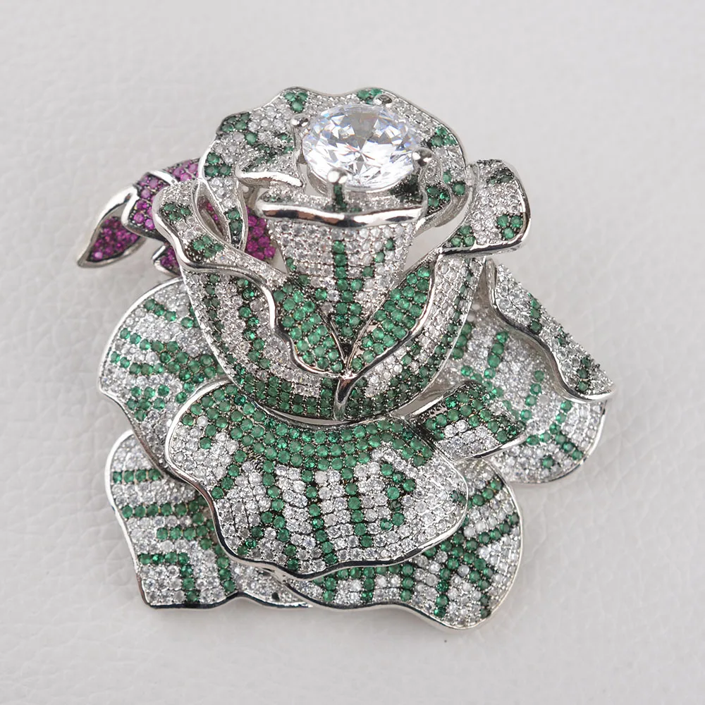 Natural CZ Flower Brooch Gold Plated CZ micro pave Brooch Pin Jewelry